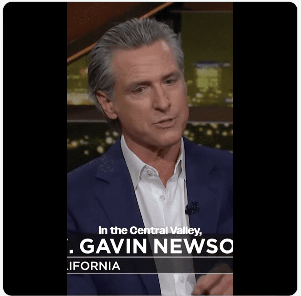 California Gov. Gavin Newsom on "Live With Bill Maher." (Photo: x.com/GavinNewsom)